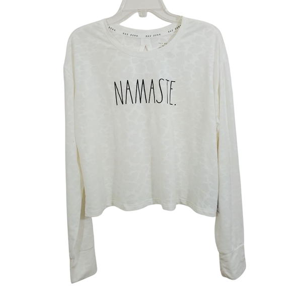 Rae Dunn Namaste Long Sleeve Split Back White Camo Athletic Shirt NWT Size XL - Picture 1 of 12